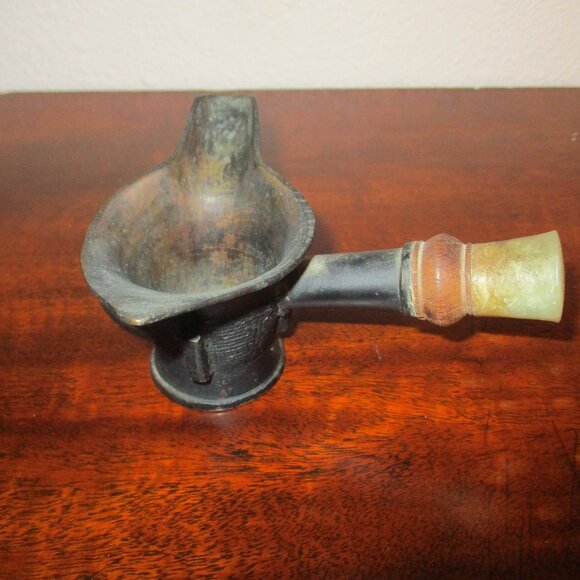 Antique Chinese Archaic Bronze Vessel Jade Handle - Picture 3 of 4